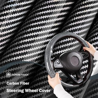 Car Steering Wheel Cover Carbon Fiber Snap On Steering Wheel Accessories Wrap 14.5-15 inch Universal Grip Anti-Skid Protector, Glossy Silver - color: Glossy Silver