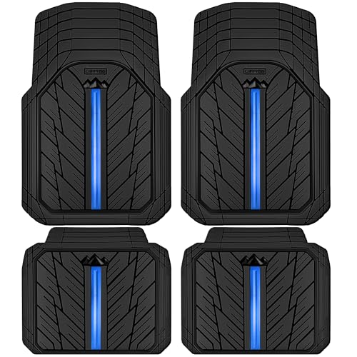 CAR PASS Metal Medium Rubber Floor Mats for Car Heavy Duty Car Mats All Weather, Universal Trim to Fit for Truck SUV Vehicle Automotive Floor Mats, Waterproof Car Mats 4 Piece Black Bule - color: Black Blue Medium 4pcs