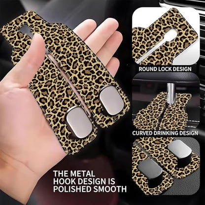 Purse Hook for Car Abstract Brown Leopard 1 Pack Headrest Back Seat Hook Premium Leather Double Metal Hanger Storage Pack Bag Purse Holder Car Accessories - color: Abstract Brown Leopard