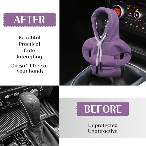 vvag Gear Shift Hoodie, Hoodie Car Gear Shift Cover, Car Shift Knob Hoodie, Automotive Interior Accessories, Universal Fit Knob Cover Gift (Purple) - color: Purple