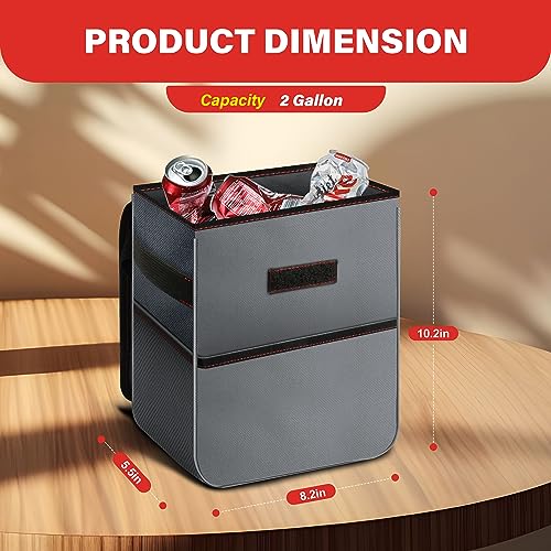 Simple Deluxe Car Trash Can with Lid and Storage Pockets, Multipurpose Garbage Bin with Adjustable Straps, Collapsible and Portable Organizer, 2 Gallon, Grey