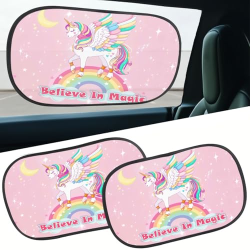 GENANY 2pcs Unicorn Window Sun Shade for Sedan SUV Truck (21x14 Inches), Sun Shades for Side Window, Accessories for Kids, Baby Window Shades, Spring Car Decor - color: Unicorn-BZ08