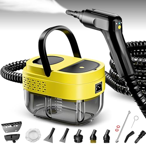 Steam Cleaner,15s Heat-Up,1.6L Tank,3-Level Adjustable Handle,2500W Steamer for Cleaning,Portable Steamer for Cleaning with 16PCS Accessories,Steam Cleaner for Home,Car,Dirt,Grease,Grout,Tile,Couch - color: Yellow
