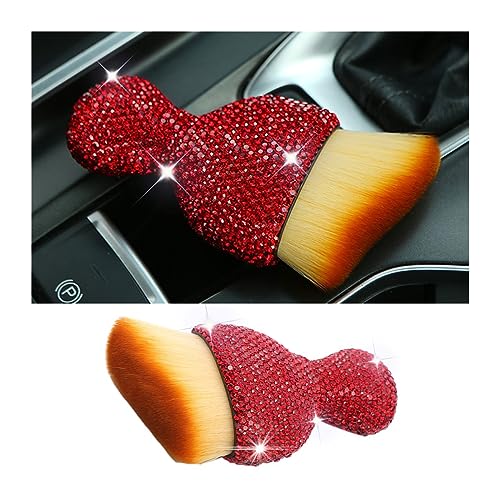 zipelo Auto Interior Dust Brush, Car Detailing Cleaning Brush with Diamond, Bling Handle Soft Bristles Dusting Tool, Scratch Free Dirt Clean Brushes for Vehicle Dashboard, Air Conditioner Vent (Red) - color: Red