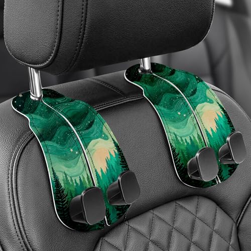 WOCOCN 2 Pack Car Purse Hook for Car Seat Headrest, Double-Sided PrintingPU Leather Purse Holder with Metal Hook, Cute Car Accessories for Women, Men (Car hook - Green Forest A) - color: Car hook - Green Forest A