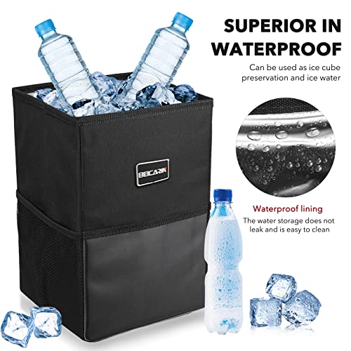Beicarin Car Trash Can with Lid - Car Trash Bag Hanging with Storage Pockets Collapsible and Portable Car Garbage Bin, Leak-Proof Car Organizer, 1.82 Gallons Multipurpose Trash Bin for Car - size: 1.82 Gal