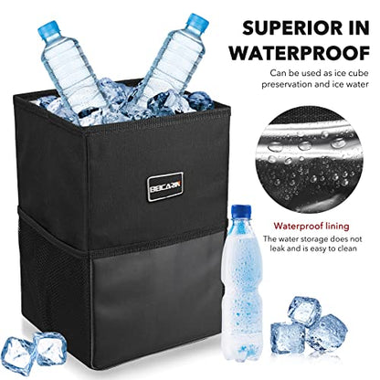 Car Trash Can with Lid - Trash Bag Hanging with Storage Pockets Leak-Proof SUV Organizer Collapsible and Portable Waterproof Truck Garbage Bin, 2.6 Gal Large Capacity Multipurpose Trash Bin for Van - size: 2.6 Gal