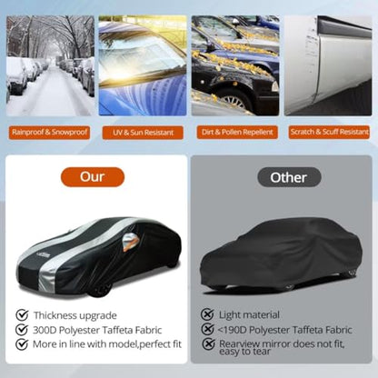 Waterproof Car Cover with Silver Stripe Design,Outdoor/Indoor Car Cover for Automobiles All Weather Waterproof Universal Fit Audi A8, Lexus LS, Jaguar XJ,Benz S-Class, BMW 7 Series - size: 1-C5 Fit Sedan Length 204-208 inch