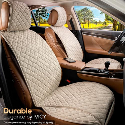 IVICY Faux Linen Front Car Seat Cover – Durable, Non-Slip Seat Protector for Cars – 1 Unit, Light Beige - color: BEIGE HYB LN