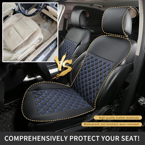 2pcs Car Seat Covers,Leather Water Proof Material No Slip Soft Car Seat Protector Side not Wrapped,for Car with Airbags,Seat Covers Universal for Most Automotive,Suvs,Vans,Trucks (Black-Blue) - color: Black-Blue