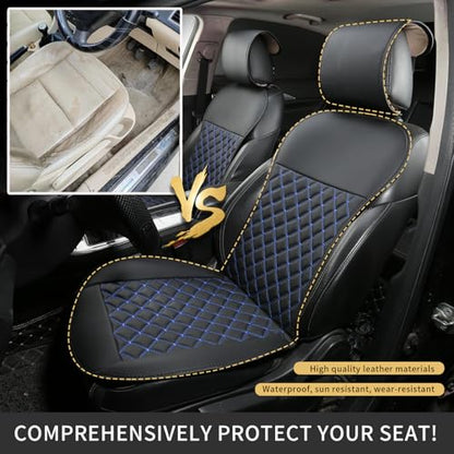 2pcs Car Seat Covers,Leather Water Proof Material No Slip Soft Car Seat Protector Side not Wrapped,for Car with Airbags,Seat Covers Universal for Most Automotive,Suvs,Vans,Trucks (Black-Blue) - color: Black-Blue