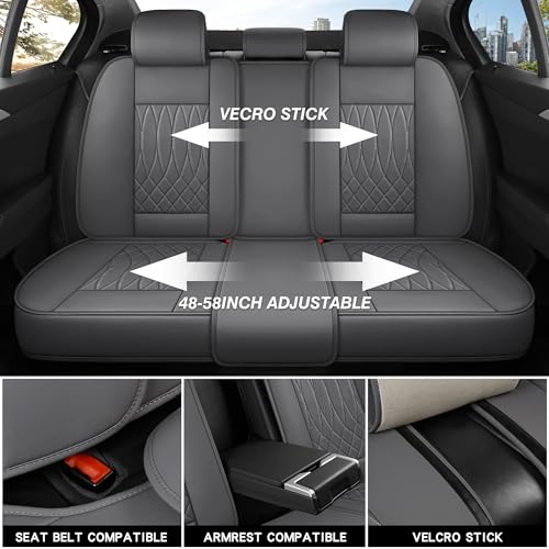 IRONTREE Leather Car Seat Covers Full Set, Waterproof Faux Leather Seat Covers for Cars, Non-Slip Car Interior Covers Universal Fit for Most Cars Sedans Trucks SUVs (Grey, Full Set)