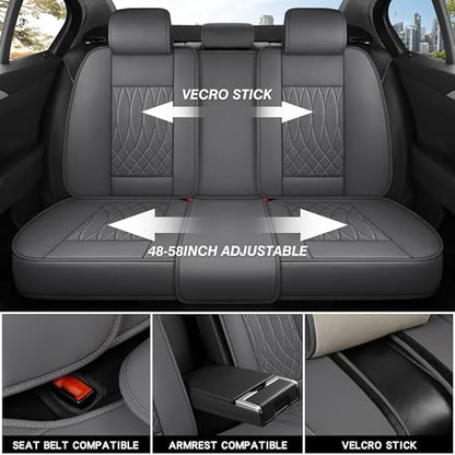 IRONTREE Leather Car Seat Covers Full Set, Waterproof Faux Leather Seat Covers for Cars, Non-Slip Car Interior Covers Universal Fit for Most Cars Sedans Trucks SUVs (Grey, Full Set)