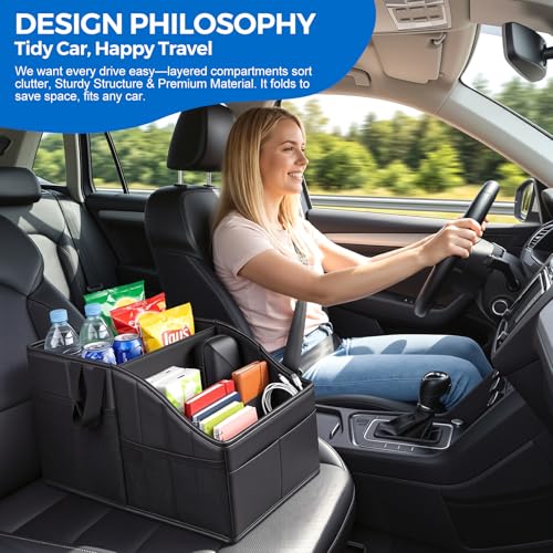 WHHMK Car Storage, Sturdy Leather Car Backseat Organizers, Support Up to 33 LB of Weight Automotive Front Seat Organizer, Floor Organizer and Storage Used for SUV Truck Toy Snack Water Bottle Holder