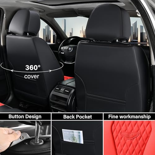 Coverado Car Seat Covers, Seat Covers Full Set, Red Car Seat Cover, Auto Seat Covers Front Seats Rear Seat Cover, Luxury Car Seat Cushion,Leather Seat Cover Seat Protector Universal Fit Most Cars - color: Red/Black, size: FullSet