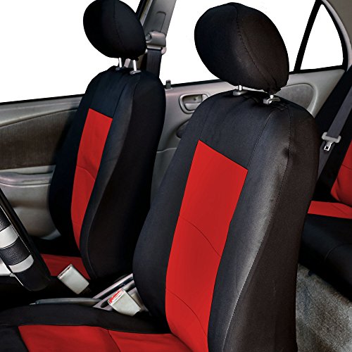 FH Group Universal Fit, Full Set Neoprene Car Seat Covers for Low Back Front Seat Covers, Solid Back Seat Cover, Washable Seat Cover for SUV, Sedan, Van, Red - color: Red/Black