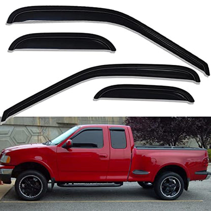Original 4pcs Side Window Deflectors, Outside Mount Tape-On Rain Guards, Window Visors Compatible with Ford F-150 97-03 Super/Extended Cab 97-99 F250 Light Duty Super/Extended Cab 94808
