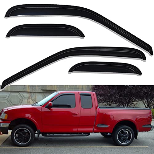 Original 4pcs Side Window Deflectors, Outside Mount Tape-On Rain Guards, Window Visors Compatible with Ford F-150 97-03 Super/Extended Cab 97-99 F250 Light Duty Super/Extended Cab 94808
