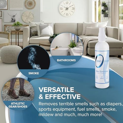 Zero Odor Multi-Purpose Odor Eliminator - Eliminate Air & Surface Odor – Patented Technology Best for Bathroom, Kitchen, Fabric, Closet- Smell Great Again, 8oz (Over 1000 Sprays) - size: 8 Fl Oz (Pack of 1)