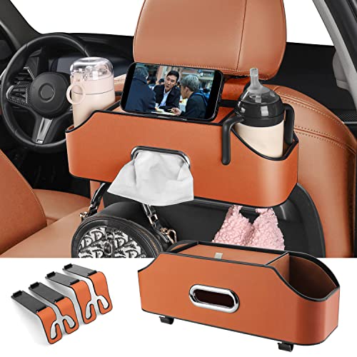HOLDCY Car Back Seat Organizer with 2 Drink Cup Holder - Tissue Box and Storage Box Hook - Multi-functional Storage - Great for Kids and Travel (Orange) - color: Orange