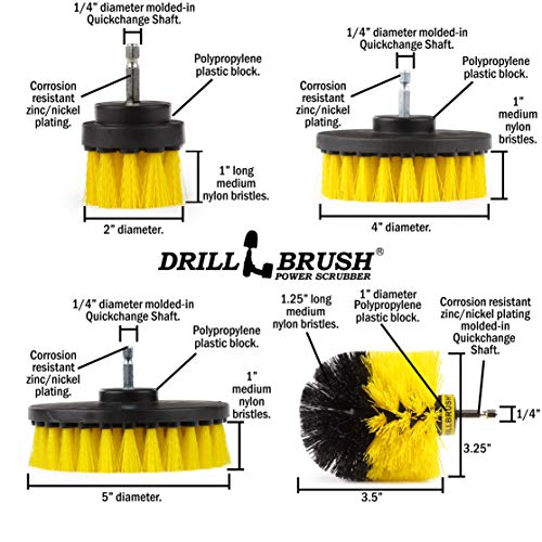 Nylon Drill Brush Attachment Set for Bathroom Cleaning - Power Scrubber Brush Kit for Bathtub, Shower, Tile, and Grout - All-Purpose Household Cleaning Brushes for Drill - Electric Grout Cleaner Kit - color: Yellow