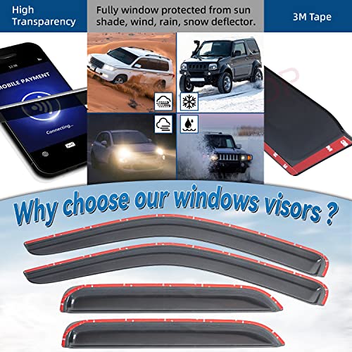 4pcs Front+Rear Smoke Sun/Rain Guard Outside Mount Tape-On Window Visors Compatible with 01-12 Escape 08-11 Tribute 05-11 Mercury Mariner - size: for 2001-2012 Ford / Mazda / Mercury