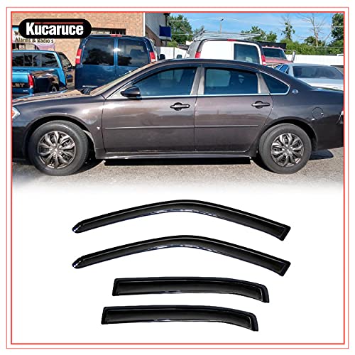 Side Window Wind Deflector fit for 2006-2013 Chevrolet Impala &2014-2016 Chevrolet Impala Limited Model Only, 4pcs Out-Channel Tape-On Rain Guards Set, Dark Smoke Nice Window Visor 94843 - size: 2006-2016 Chevry Impala