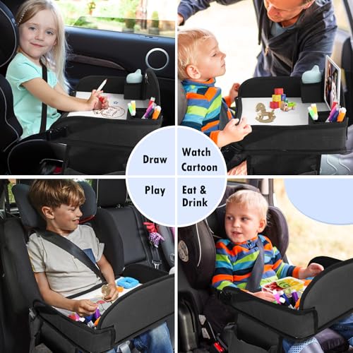 Kids Travel Tray for Toddler Car Seat, Lap Tray for Girl Activities with Dry Erase Board & Cooler Cup Holder, Road Trip Essentials Accessories with No-Drop Large Tablet iPad Holder Stand,2Pc Black - color: Black-2PCS