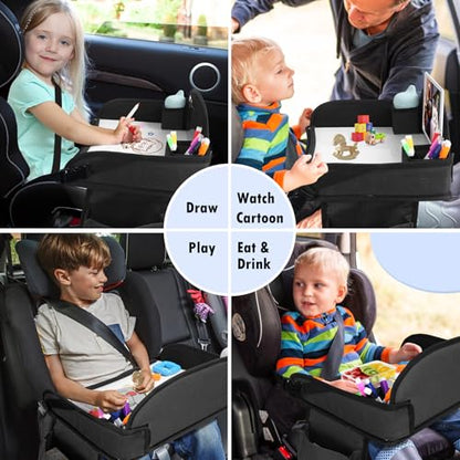Kids Travel Tray for Toddler Car Seat, Lap Tray for Girl Activities with Dry Erase Board & Cooler Cup Holder, Road Trip Essentials Accessories with No-Drop Large Tablet iPad Holder Stand,2Pc Black - color: Black-2PCS