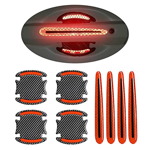 Car Door Handle Protector Reflective Sticker Universal Auto Carbon Fiber Door Handle Anti Scratch Cover Guard 8PCS Red - color: Red