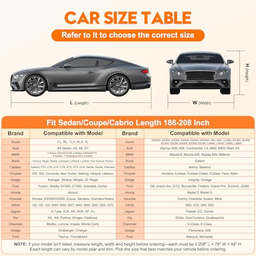 Patented Fully Enclosed Car Cover Waterproof All Weather 2-in-1 for Ford Mustang,Dodge Challenger/Charger,Model 3,Camaro Automobiles Universal Fit Sedan/Coupe/Cabrio Length 186-208 in. Exterior Covers - size: 4.Fit Sedan/Coupe/Cabrio Length 186-208 Inch