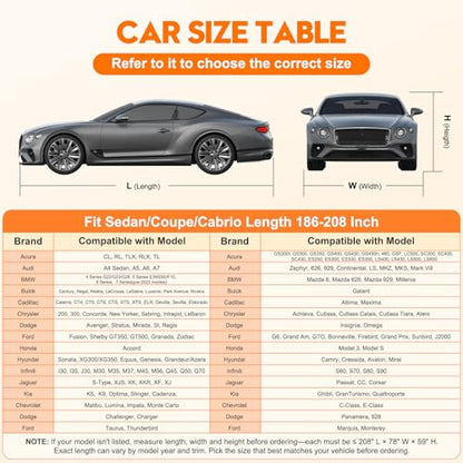 Patented Fully Enclosed Car Cover Waterproof All Weather 2-in-1 for Ford Mustang,Dodge Challenger/Charger,Model 3,Camaro Automobiles Universal Fit Sedan/Coupe/Cabrio Length 186-208 in. Exterior Covers - size: 4.Fit Sedan/Coupe/Cabrio Length 186-208 Inch