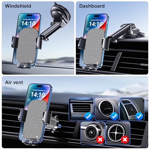 GUWEZ Phone Holder Car Mount for iPhone [Powerful Suction] Phone Mount for Car Dashboard Windshield Air Vent Universal Accessories [Thick Cases Friendly] Automobile Phone Holder Fit iPhone Smartphone - style: Windshield/Dashboard/Vent