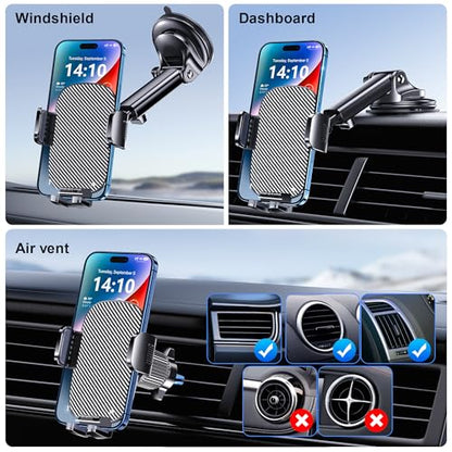 GUWEZ Phone Holder Car Mount for iPhone [Powerful Suction] Phone Mount for Car Dashboard Windshield Air Vent Universal Accessories [Thick Cases Friendly] Automobile Phone Holder Fit iPhone Smartphone - style: Windshield/Dashboard/Vent