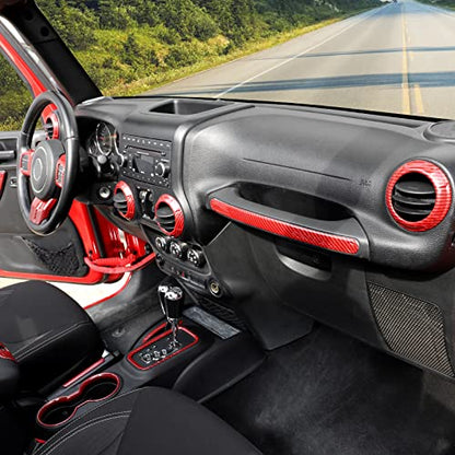 CheroCar 18PCS Interior Trim Kit for Jeep Wrangler JK JKU 2011-2018 4 Door,Steering Button Frame, Air Conditioning Vent Trim Cup Holder Cover,Gear Shift Knobs Frame,Red Carbon Fiber… - color: Red Carbon Fiber