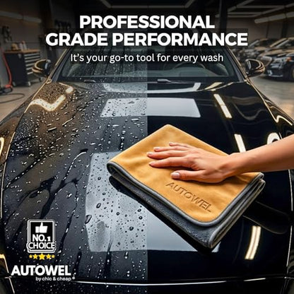 2-Step Car Drying System – Streak-Free Premium Microfiber Towels (2-Pack), 500 GSM Ultra Absorbent Coral Velvet & Suede Design – Scratch-Free Large Auto Detailing Cloth, Fast Drying, 12”x24”