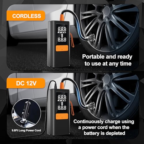 Tire Inflator Portable Air Compressor, 150 PSI Air Pump for Car Tires, Bike Tire Pump with Digital Pressure Gauge, LED Light & Auto Shut-Off – Portable Tire Inflator for Car, Motorcycle, Bike, Balls