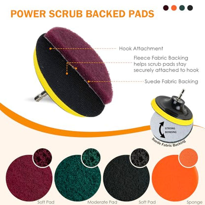 18PCS Drill Brush Attachments Set, Power Cleaning Scrub Brushes with Scrub Pads, Sponge, Extend Long Attachment, Cleaning Brush Supplies for Bathroom Bathtub, Grout, Tile, Sinks, Corners, Car Wheel