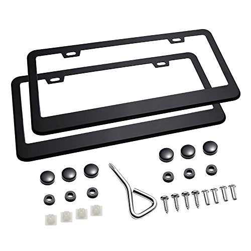 Ohuhu License Plate Frame with Screw Caps: 2Pcs Licenses Plates Frames Car Licenses Plate Covers Holders for US Vehicles (Black - 2 Holes) - style: Black - 2 Holes