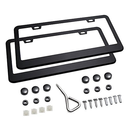 Ohuhu License Plate Frame with Screw Caps: 2Pcs Licenses Plates Frames Car Licenses Plate Covers Holders for US Vehicles (Black - 2 Holes) - style: Black - 2 Holes