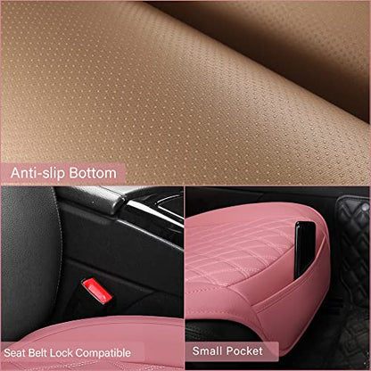 Sanwom Universal Front Leather Car Seat Covers Pink 2 Pcs Luxury Seat Covers, Anti-Slip Waterproof Auto Driver Cushions Fit SUV Pickup Van Sedan, Chevy Silverado GMC Sierra Dodge Ram Tacoma Ford - color: Pink-FRONT PAIR