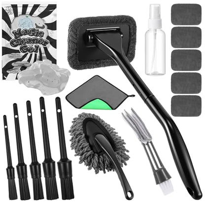 16 Pcs Windshield Cleaner Tool, Car Cleaning Kit with Various Detailing Brushes Set Spray Bottle Cleaner Towel Cleaning Gel Accessories Car Interior Detailing Kit for Windows Vents(Gray) - color: Gray