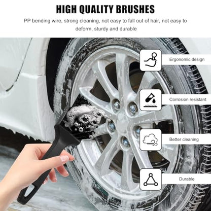 Car Carpet Cleaning Brush, 8.5-Inch Tire Cleaner Scrub Brushes with Stiff Bristles, Wheel Hub Scrub Brush Exterior Washing Supplies for Sedan SUV Truck, Car Accessories (Black) - color: Black