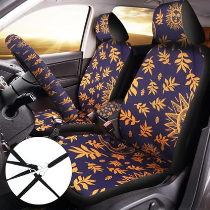 Riakrum 17 Pcs Sun and Moon Car Seat Covers Sun and Moon Car Accessories Full Set for Women Men Automotive Rear Front Seat Protector View Mirror Hanging Ornament Steer Wheel Belt Cover - style: Sun and Moon