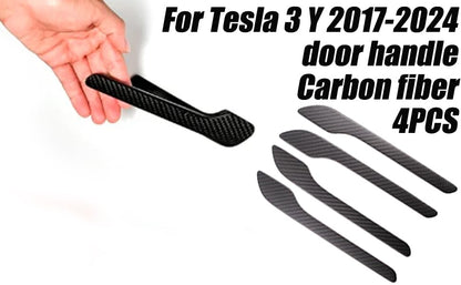 Door Handle Cover Protector Set, Real Matte Carbon Fiber Trim, Matte Finish, Compatible with Tesla Model Y & Model 3 2017-2025, (4 Pieces) - color: matte black 4pcs