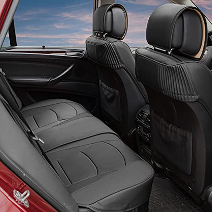 FH Group Ultra Comfort Highest Grade Faux Leather Full Set Car Seat Cushions– Universal Fit for Cars Trucks & SUVs (Solid Black) - color: Black, style: Full Set