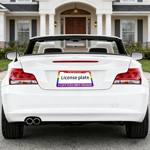 Gay Pride Rainbow Flag License Plate Frame, 2 PC Aluminum Funny License Plate Covers with Humor Text, I'm So Gay I Can't Even Drive Straight Standard License Plate Holders with Screws 12.3 X 6.3 in - color: I'm So Gay I Can't Even Drive Straight