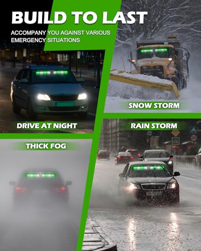 HLauto 604N Emergency Dash Strobe Lights: 2x16.8 inch Green White Security Light with/Take Down, 48 LED Safety Flashing Warning Hazard Interior Windshield Light Bar for Trucks Vehicles - color: #05 Green White