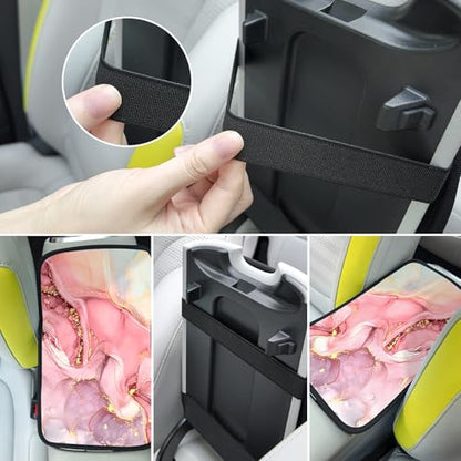 Car Armrest Box Pad,Pink Marble Car Armrest Pad Car Armrest Cover Protector for Most Vehicle, SUV, Truck, Car - color: Pink Marble