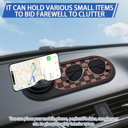 Multifunction Car Anti-Slip Mat Auto Phone Holder, Rotatable Car Anti Slip Mat Phone Holder with Temporary Parking Number, Universal Dashboard Sticky Pad for Glasses Keys (Brown) - color: Brown